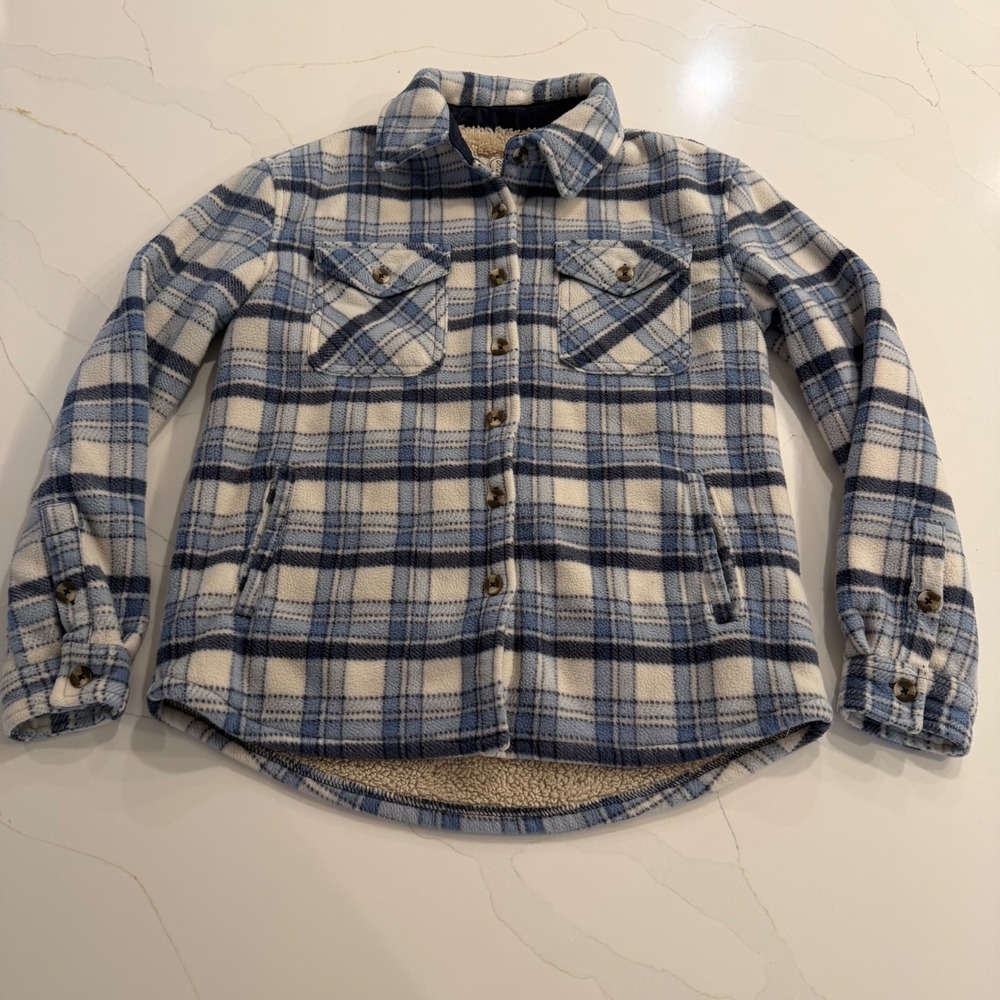 Sage Collective Blue Plaid Sherpa Lined Fleece Shirt Jacket Shacket XS